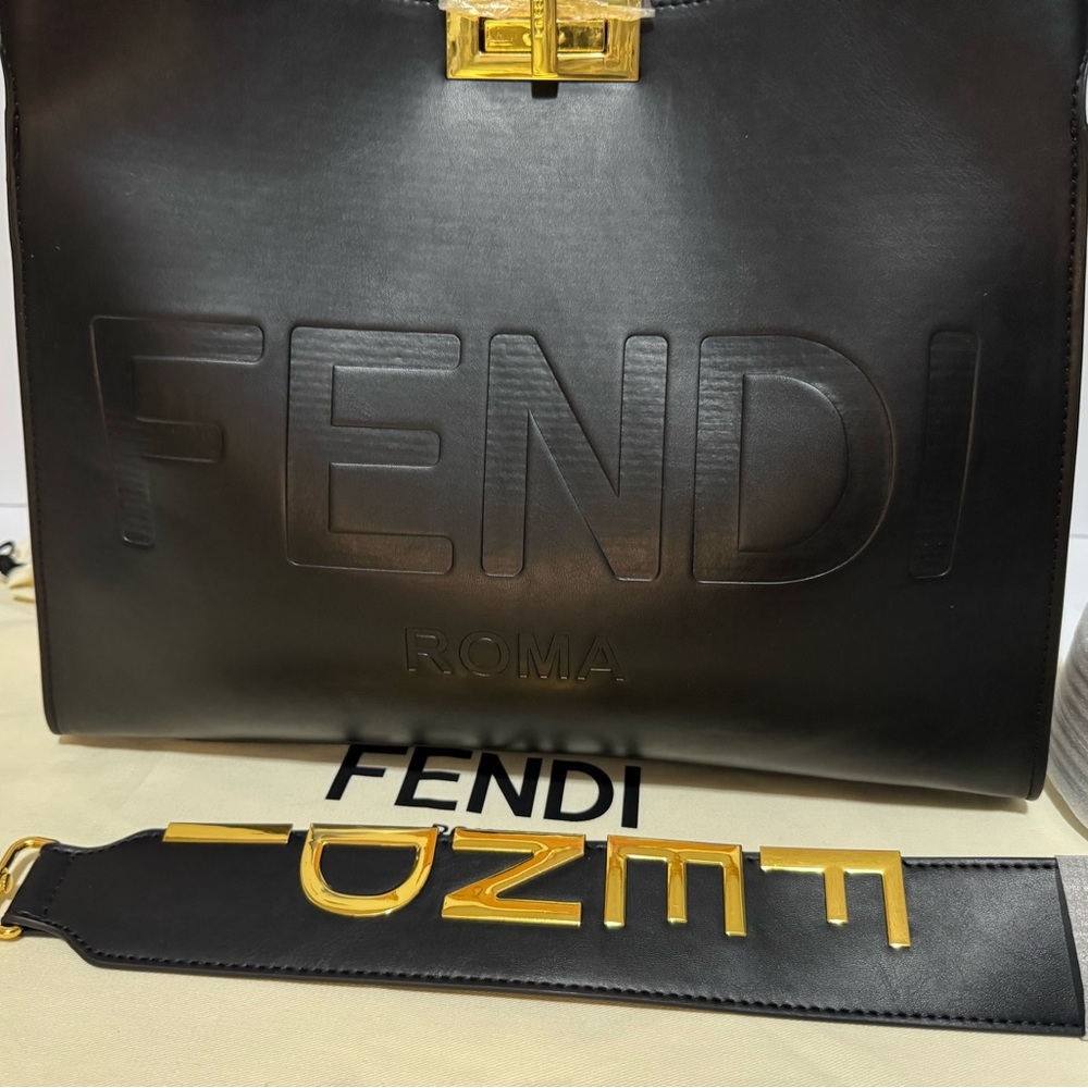 Fendi Black Leather Top-Handle Tote with Gold Hardware
